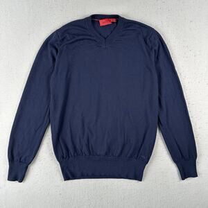 Hugo Boss V Neck Sweater Youth Boys XL Navy Blue Virgin Wool Pullover‎